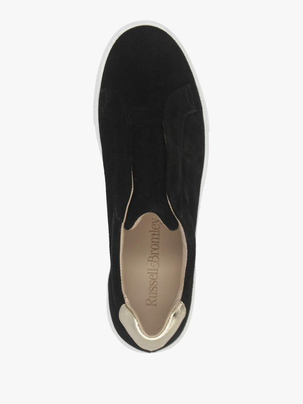 RUSSELL & BROMLEY Park Up Laceless Black Suede Flatform Trainers