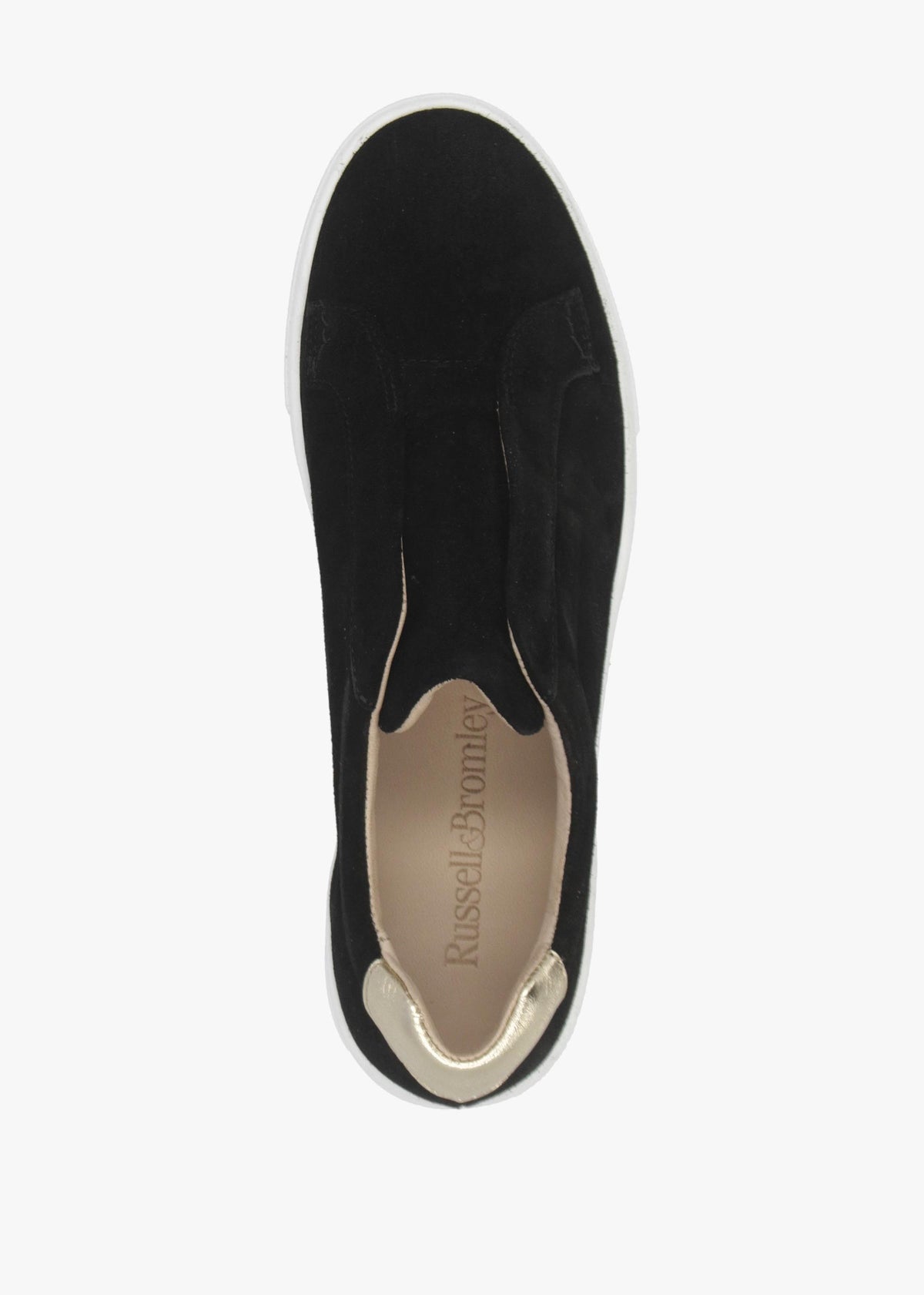 RUSSELL & BROMLEY Park Up Laceless Black Suede Flatform Trainers