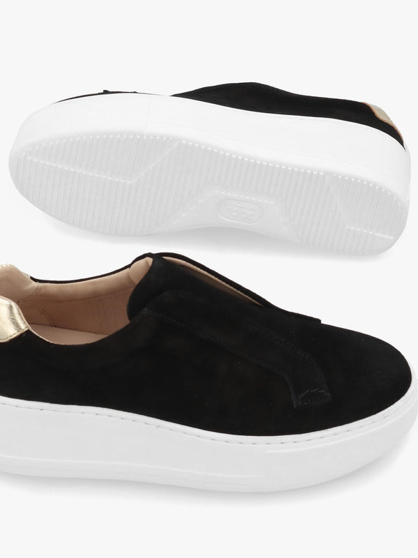 RUSSELL & BROMLEY Park Up Laceless Black Suede Flatform Trainers