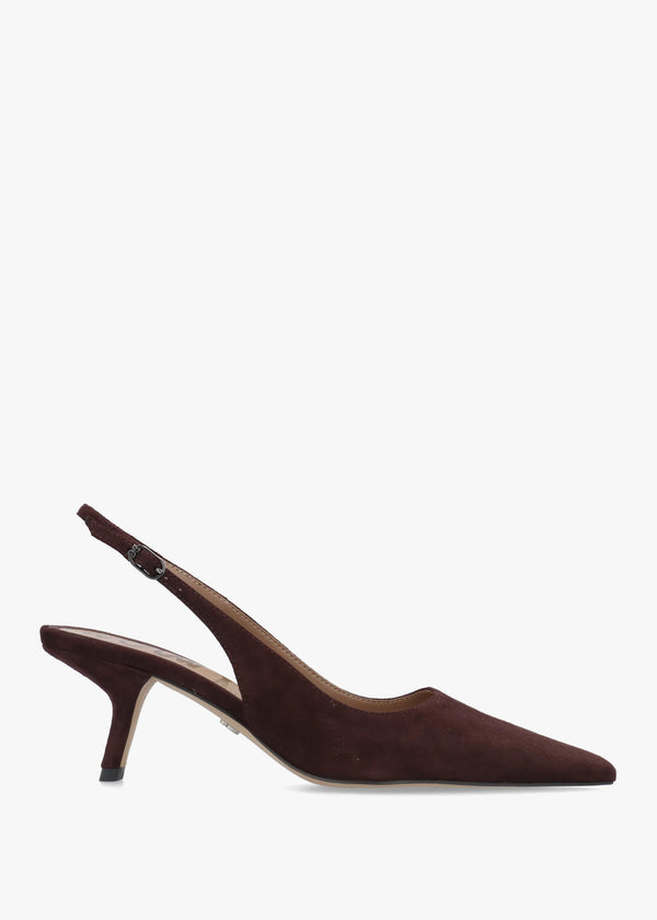 Bianka Chocolate Suede Sling Back Court Shoes