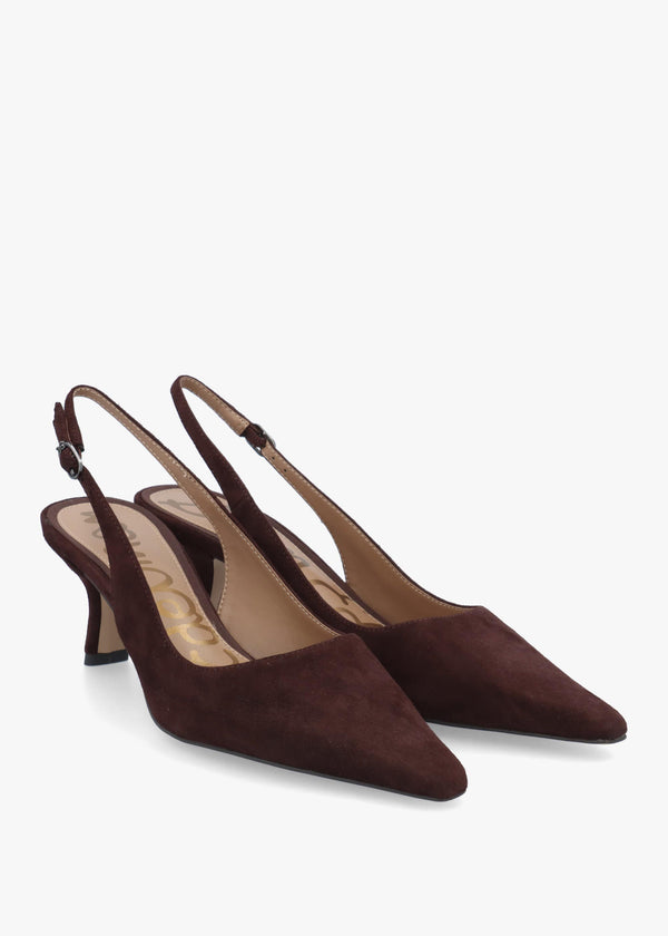 Bianka Chocolate Suede Sling Back Court Shoes
