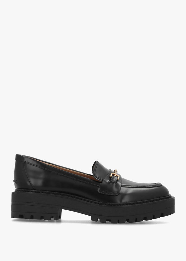 Lea Black Leather Snaffle Chunky Loafers
