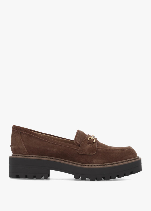 Lea Dark Brown Suede Snaffle Chunky Loafers