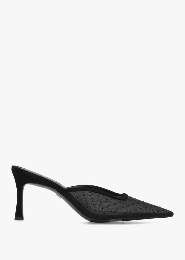 Margeaux Black Polka Dot Mesh Heeled Mules