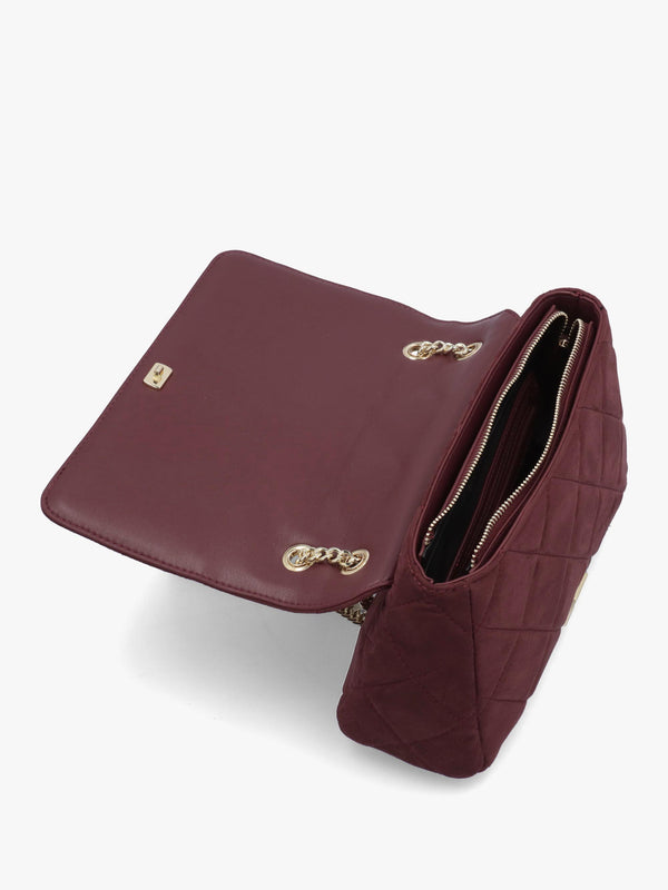 Large Quilted Ocarina Burgundy Suedette Satchel Bag