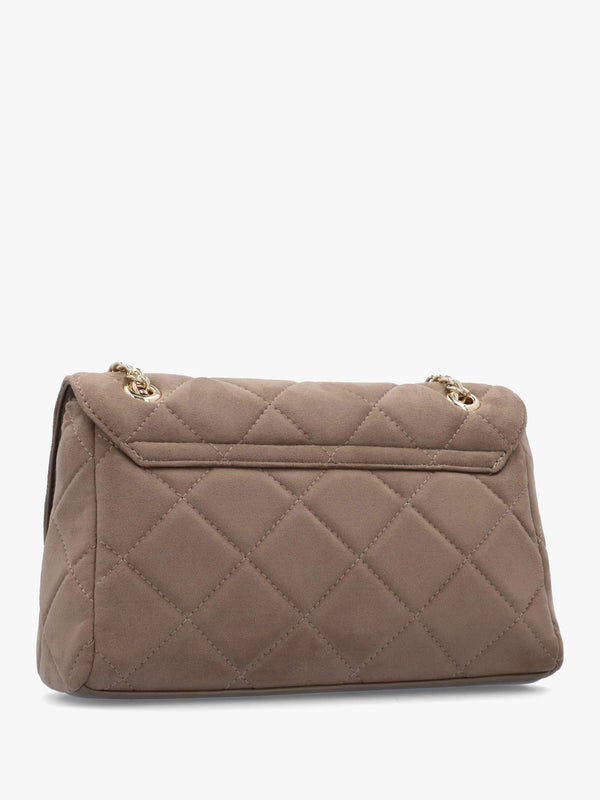 Large Quilted Ocarina Taupe Suedette Satchel Bag