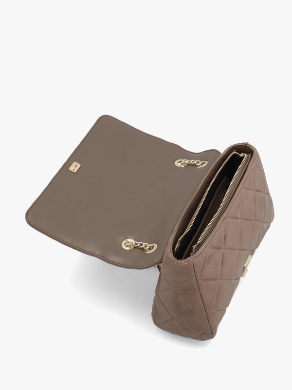 Large Quilted Ocarina Taupe Suedette Satchel Bag
