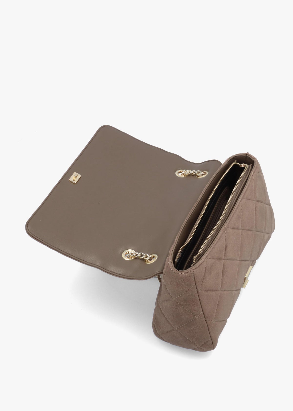 Large Quilted Ocarina Taupe Suedette Satchel Bag