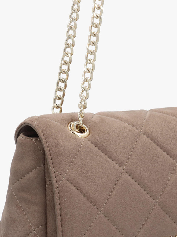 Large Quilted Ocarina Taupe Suedette Satchel Bag