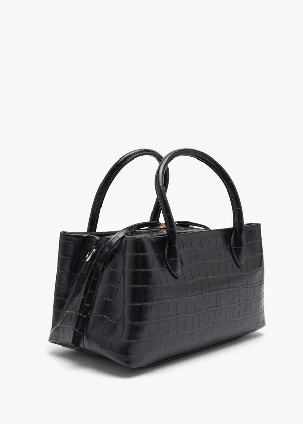 Valentino Bags Opaline Moc Croc Black Top Handle Bag