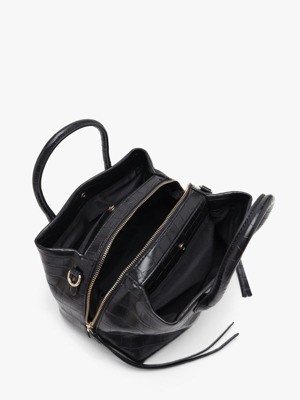 Valentino Bags Opaline Moc Croc Black Top Handle Bag