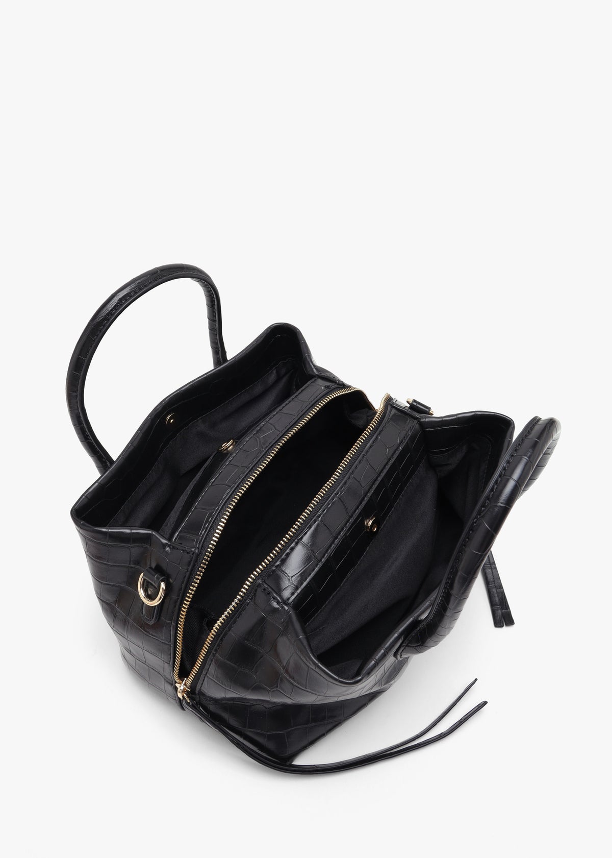Valentino Bags Opaline Moc Croc Black Top Handle Bag