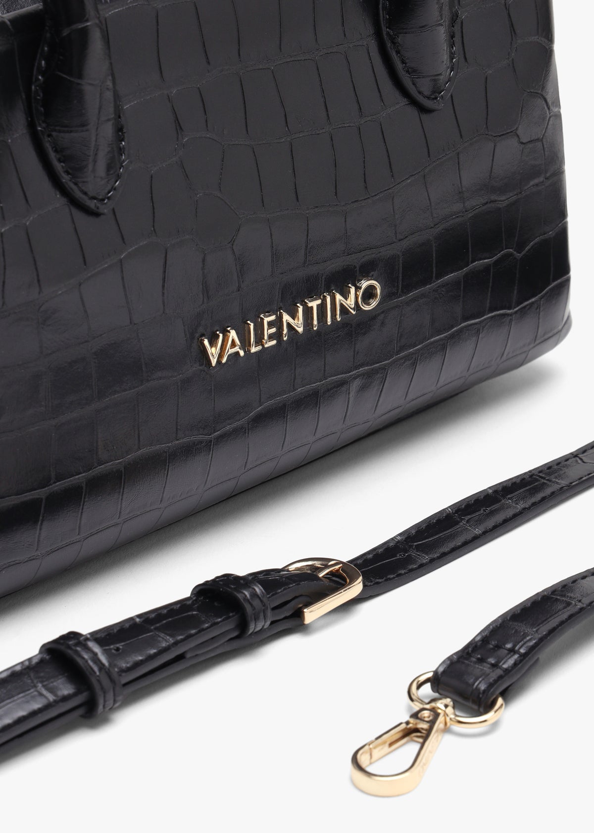 Valentino Bags Opaline Moc Croc Black Top Handle Bag