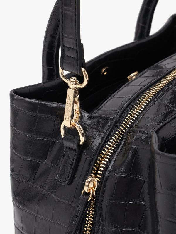 Valentino Bags Opaline Moc Croc Black Top Handle Bag