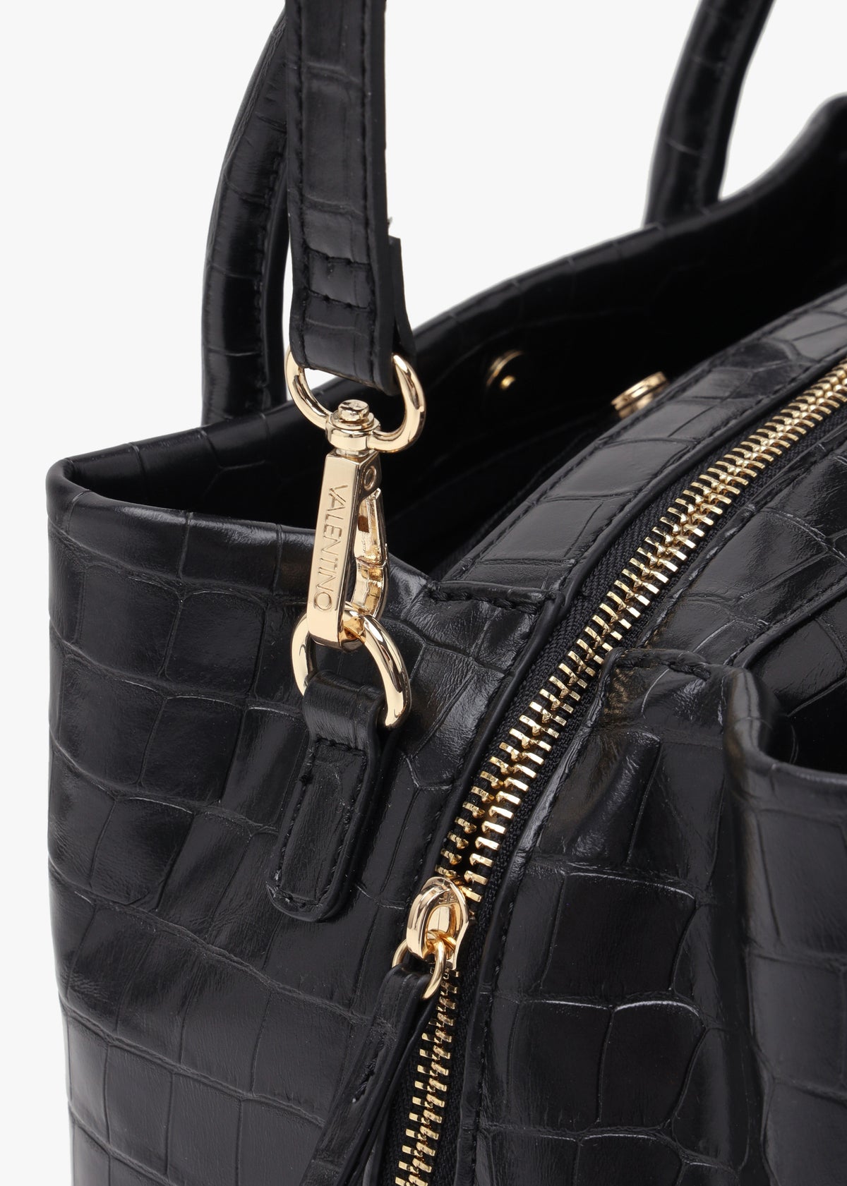 Valentino Bags Opaline Moc Croc Black Top Handle Bag