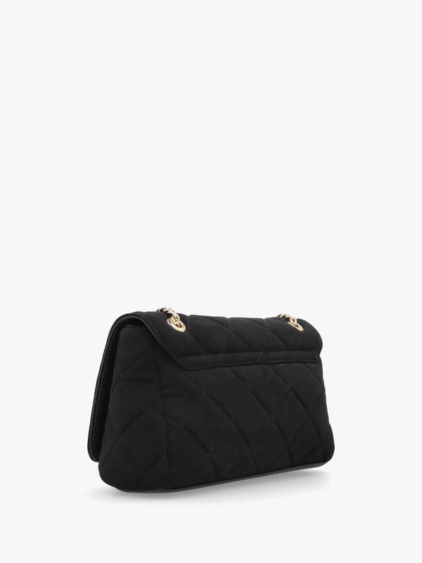 Large Quilted Ocarina Black Suedette Satchel Bag