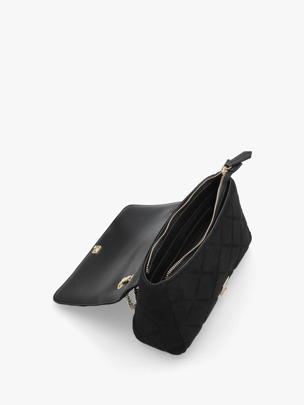 Large Quilted Ocarina Black Suedette Satchel Bag