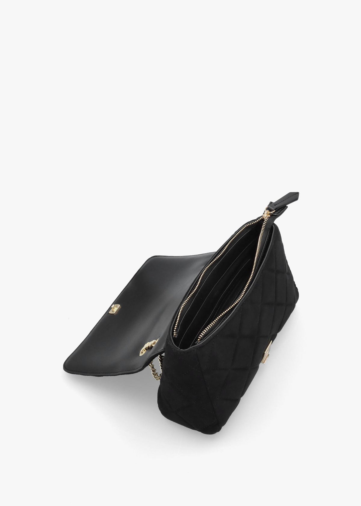 Large Quilted Ocarina Black Suedette Satchel Bag