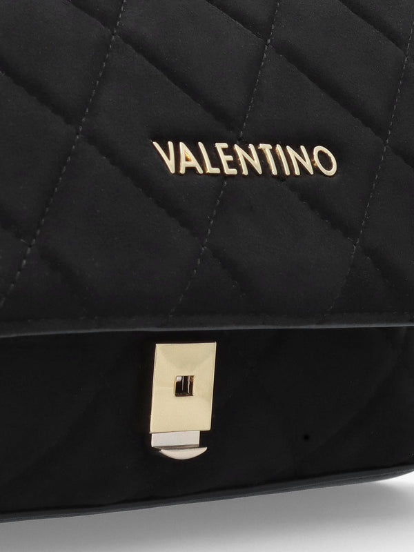 Large Quilted Ocarina Black Suedette Satchel Bag