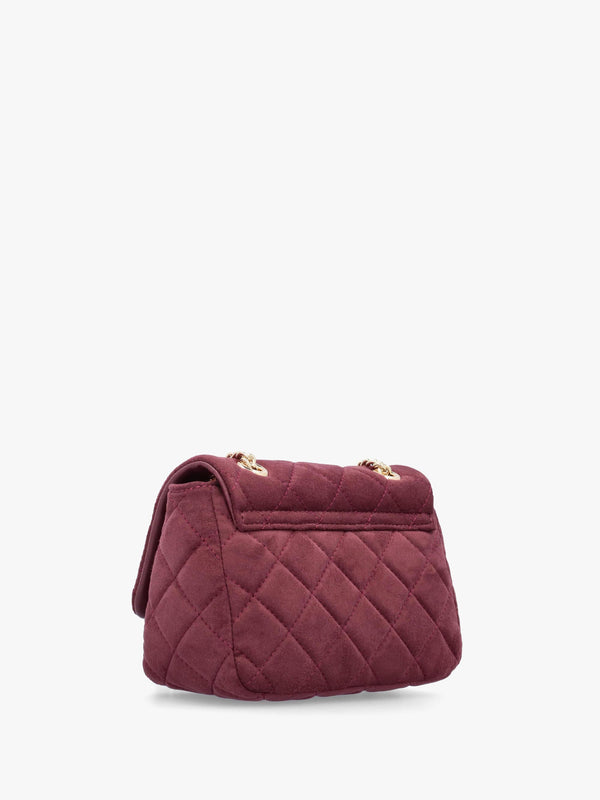 Small Quilted Ocarina Burgundy Suedette Shoulder Bag
