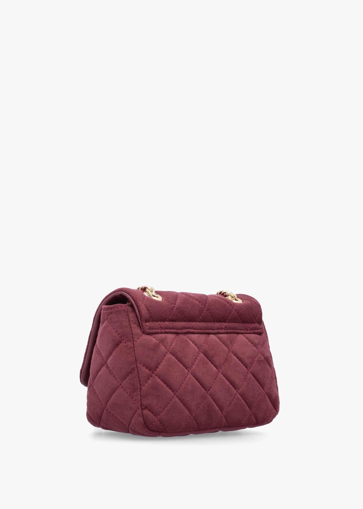 Small Quilted Ocarina Burgundy Suedette Shoulder Bag