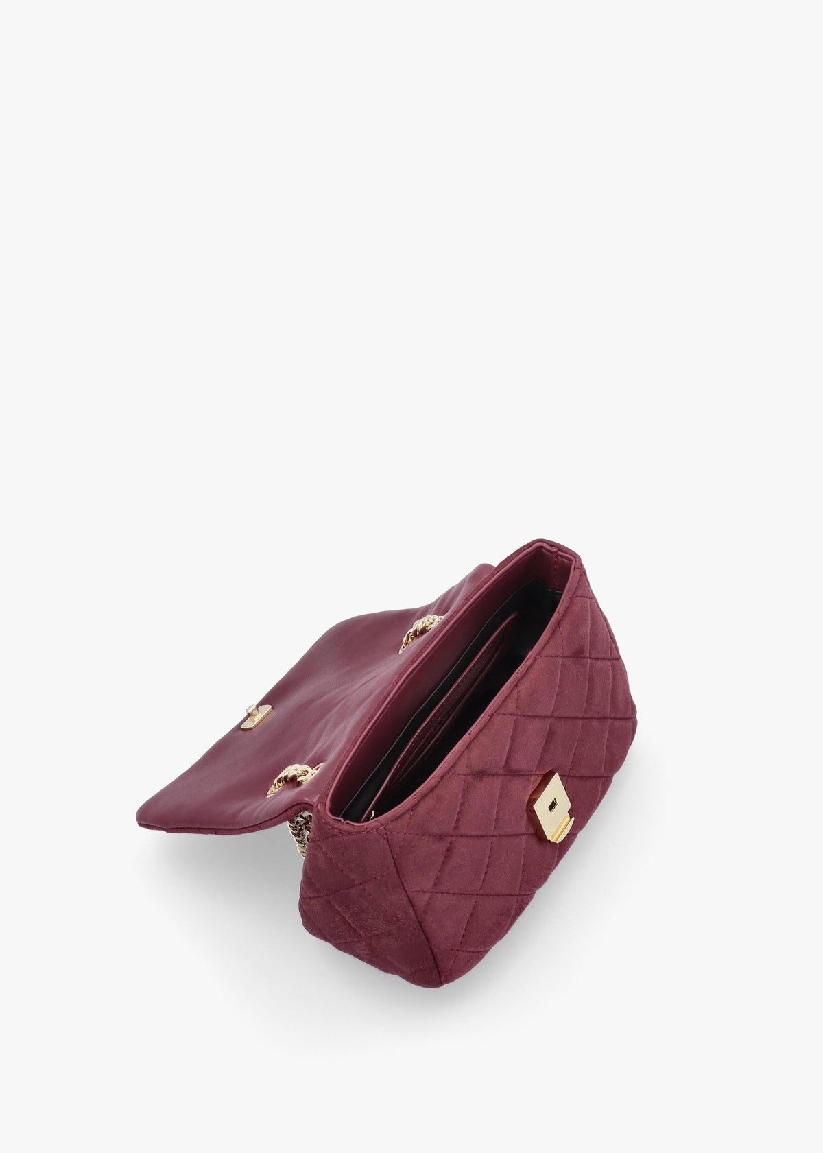 Small Quilted Ocarina Burgundy Suedette Shoulder Bag