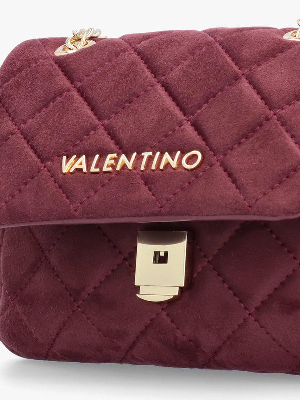 Small Quilted Ocarina Burgundy Suedette Shoulder Bag
