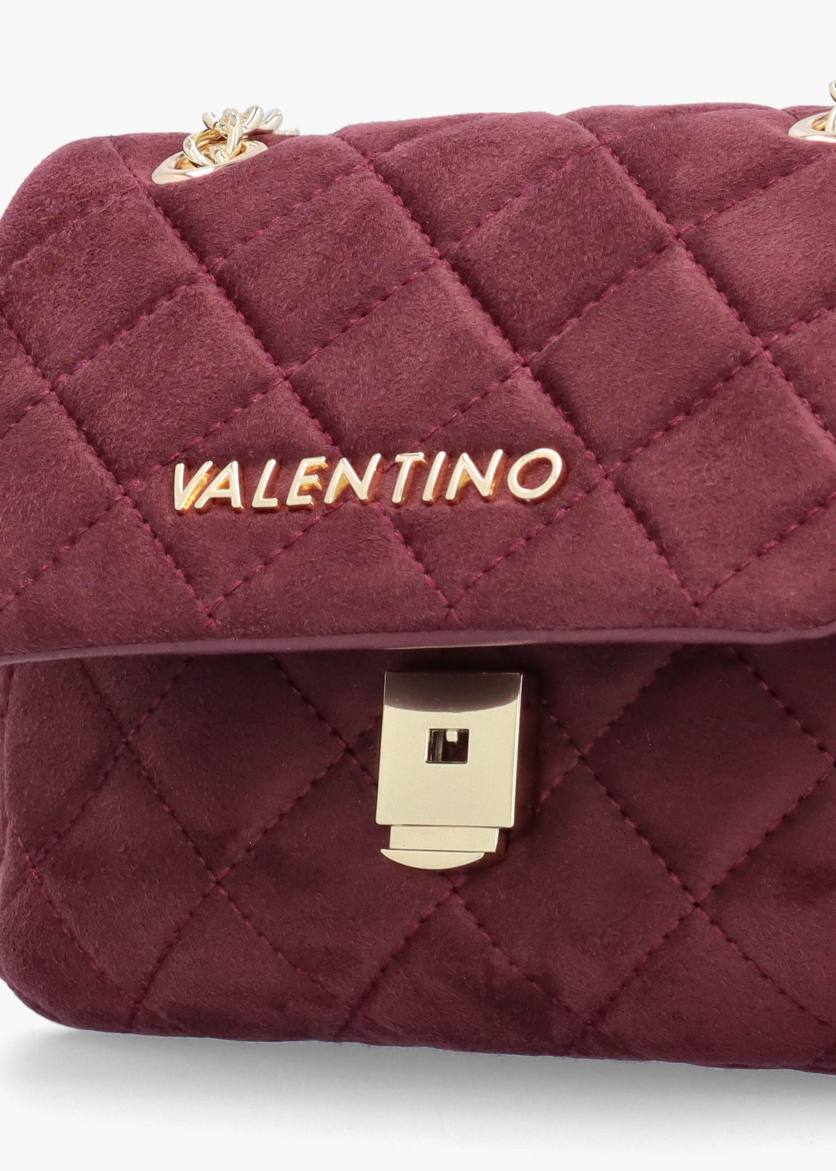 Small Quilted Ocarina Burgundy Suedette Shoulder Bag