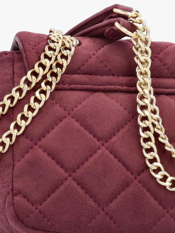 Small Quilted Ocarina Burgundy Suedette Shoulder Bag