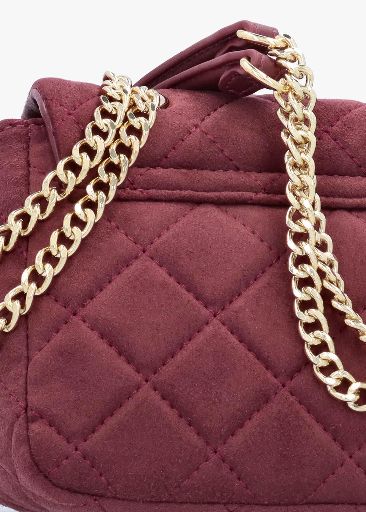 Small Quilted Ocarina Burgundy Suedette Shoulder Bag