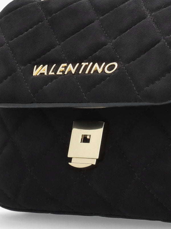 Small Quilted Ocarina Black Suedette Shoulder Bag