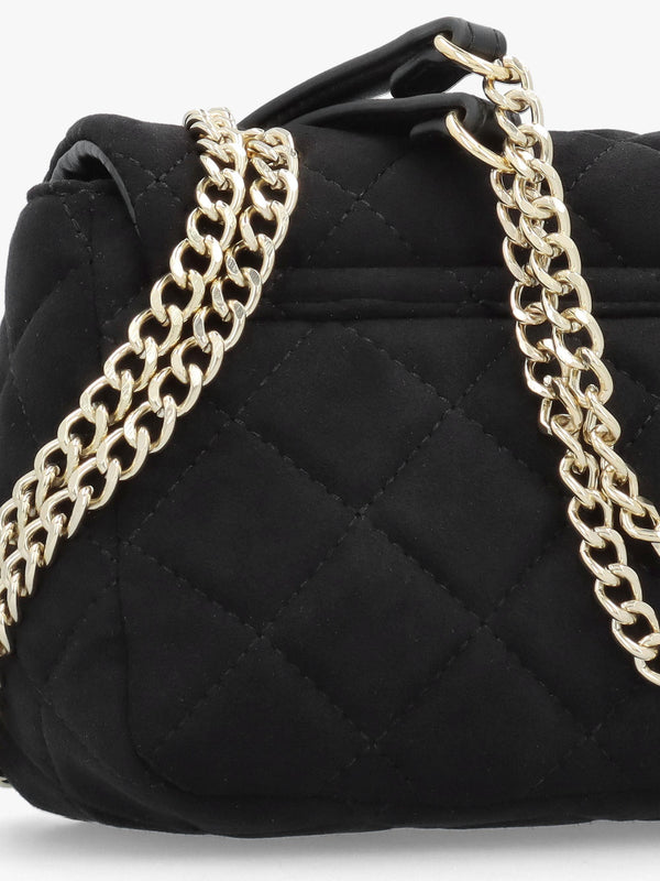Small Quilted Ocarina Black Suedette Shoulder Bag