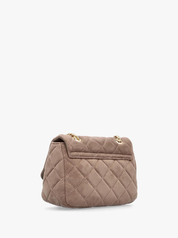 Small Quilted Ocarina Taupe Suedette Shoulder Bag