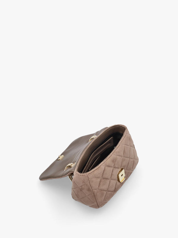 Small Quilted Ocarina Taupe Suedette Shoulder Bag