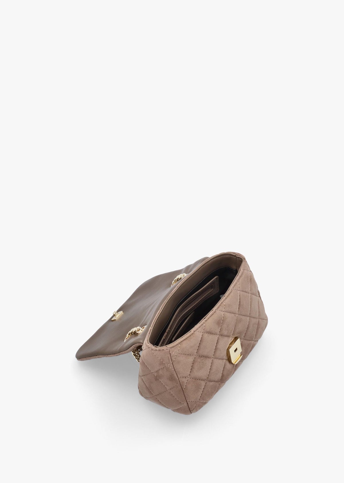 Small Quilted Ocarina Taupe Suedette Shoulder Bag