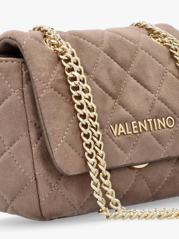 Small Quilted Ocarina Taupe Suedette Shoulder Bag