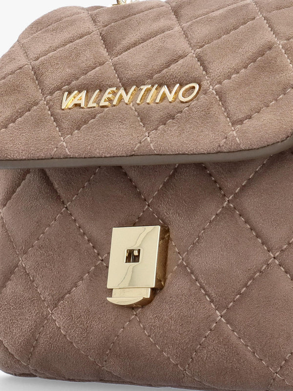 Small Quilted Ocarina Taupe Suedette Shoulder Bag