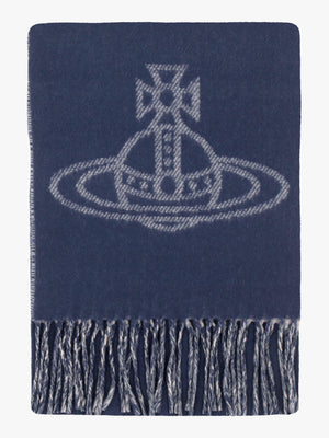 Vivienne Westwood Unisex Double Face Blue Wool Scarf