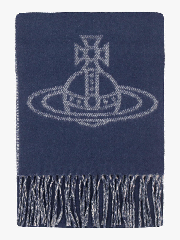 Vivienne Westwood Unisex Double Face Blue Wool Scarf
