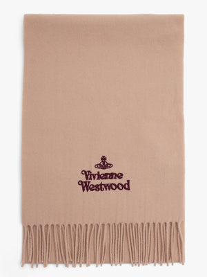 Vivienne Westwood Unisex Embroidered Beige Wool Scarf
