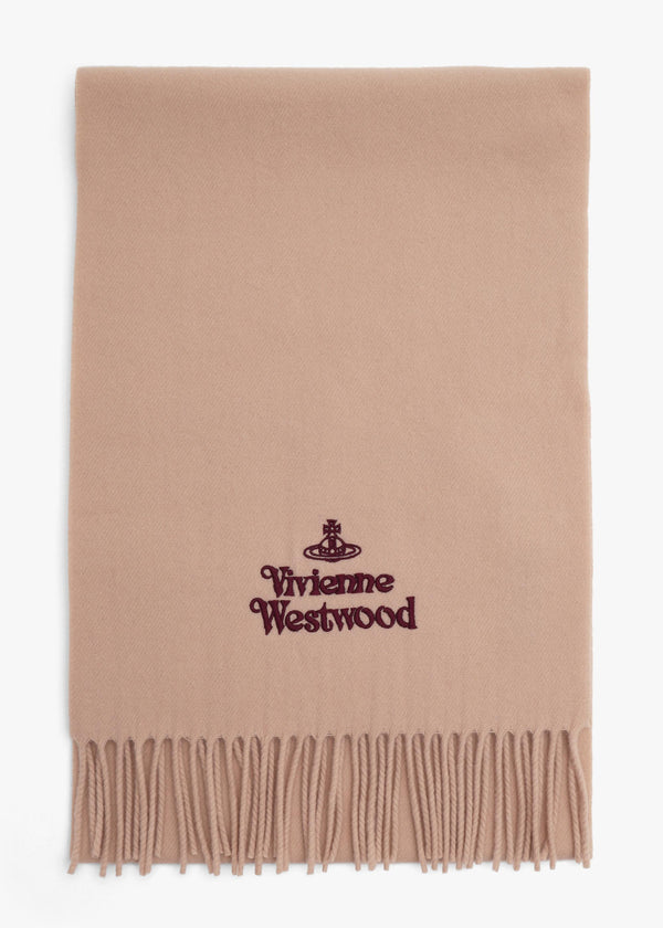 Vivienne Westwood Unisex Embroidered Beige Wool Scarf