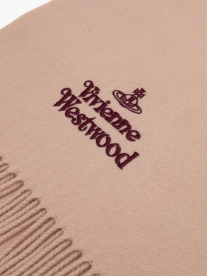 Unisex Embroidered Beige Wool Scarf