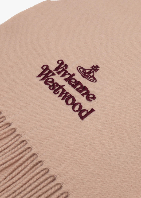 Unisex Embroidered Beige Wool Scarf