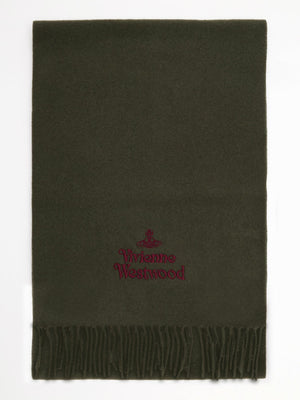 Vivienne Westwood Unisex Embroidered Green Wool Scarf