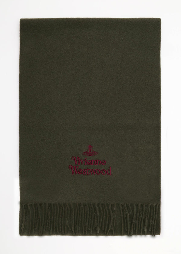 Vivienne Westwood Unisex Embroidered Green Wool Scarf