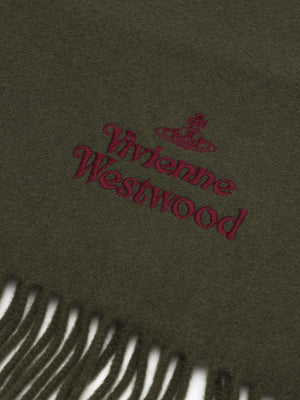 Unisex Embroidered Green Wool Scarf