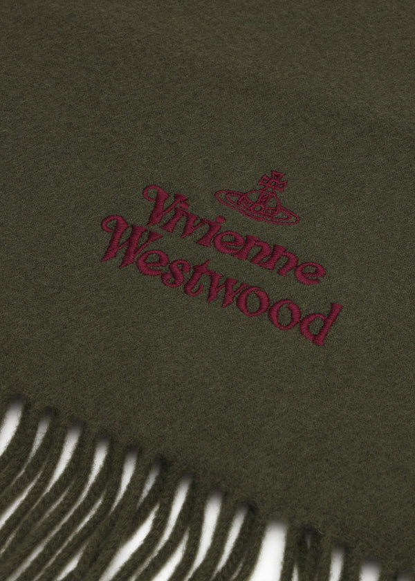 Unisex Embroidered Green Wool Scarf