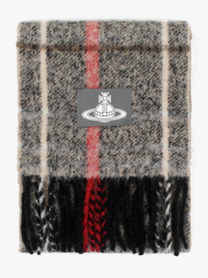 Vivienne Westwood Unisex Grey Chunky Tartan Red Scarf