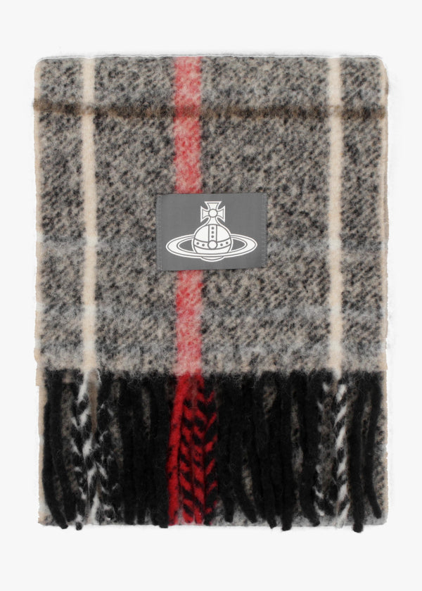 Vivienne Westwood Unisex Grey Chunky Tartan Red Scarf