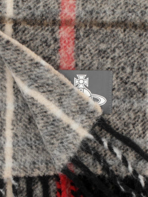 Vivienne Westwood Unisex Grey Chunky Tartan Red Scarf